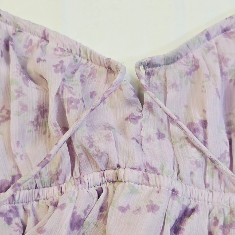 Hollister Womens Floral Babydoll Cami Top Size S Purple Ruffle Strap Chiffon H21 - Picture 8 of 16